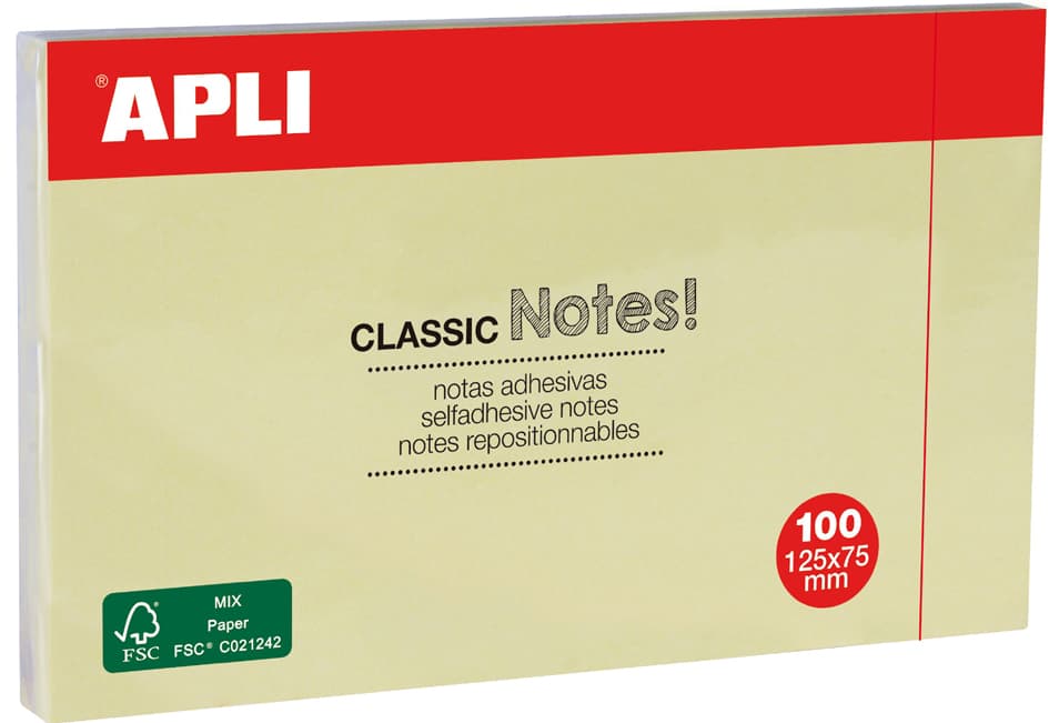 Apli Haftnotizen , Classic Notes!, , 125 X 75 Mm, Gelb