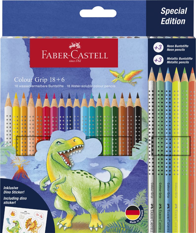 Faber-Castell Dreikant-Buntstifte Colour Grip Dino, 18+6