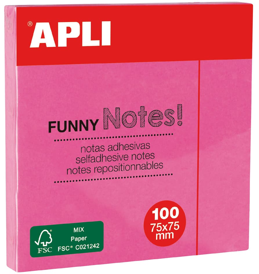 Apli Haftnotizen , Funny Notes!, , 75 X 75 Mm, Neonpink