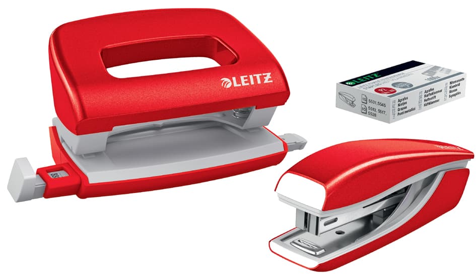 Leitz Heftgerät- & Locher-Set Mini Nexxt Wow, Rot