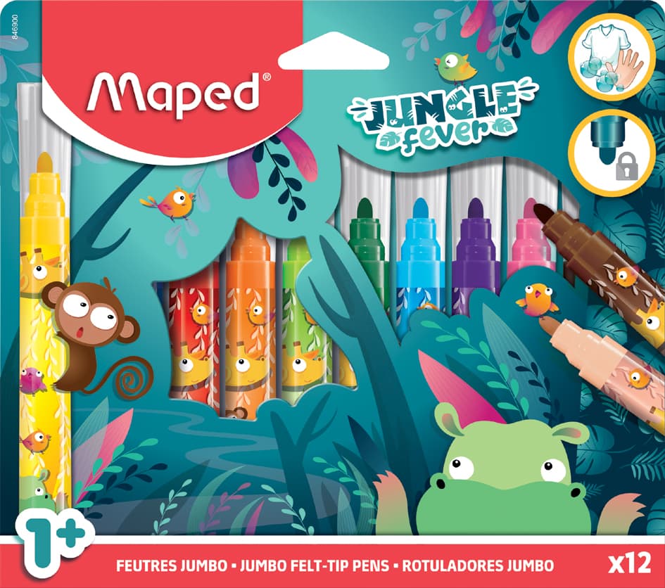 Maped Fasermaler Jungle Fever Jumbo, 12er Kartonetui