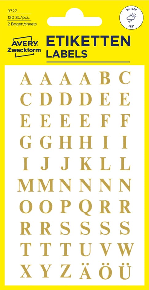 Avery Zweckform Buchstaben-Etiketten, Buchstaben A-Z, Gold