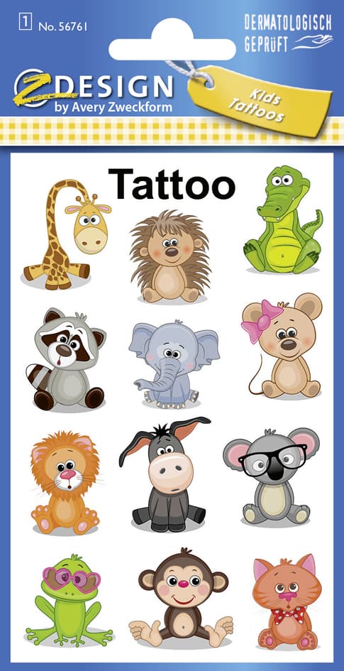 Zdesign Kids Kinder-Tattoos , Koala, Frosch, Giraffe, , Bunt