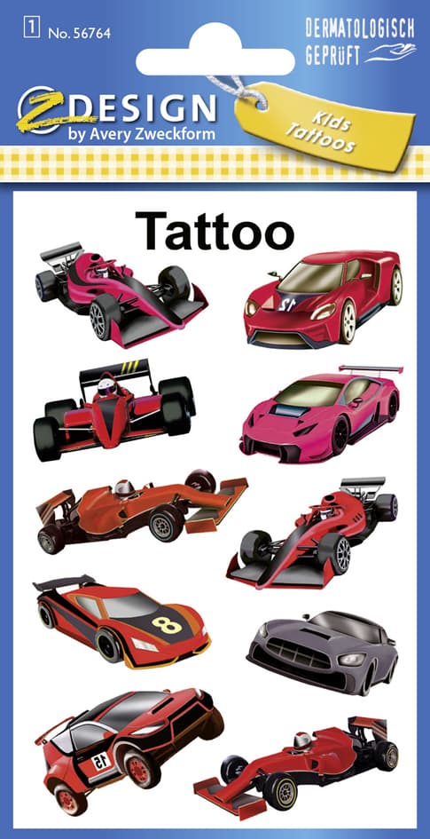 Zdesign Kids Kinder-Tattoos , Rennautos, , Schwarz/Rot