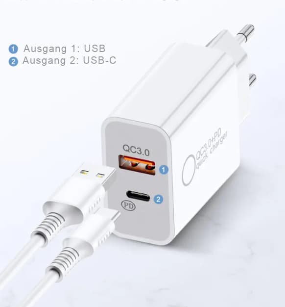Iwh Usb-C-Ladegerät, 1x Usb-A / 1x Usb-C, 30 Watt, Weiß