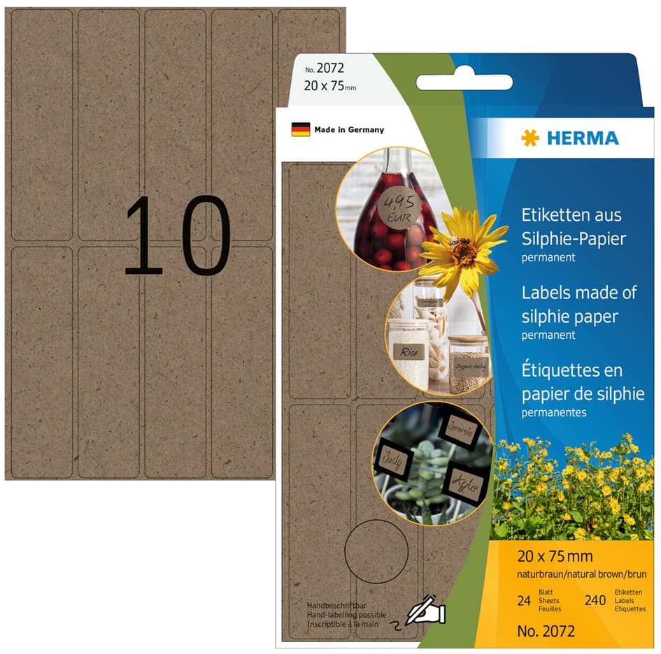Herma Vielzweck-Etiketten Silphie, 52 X 100 Mm, Naturbraun