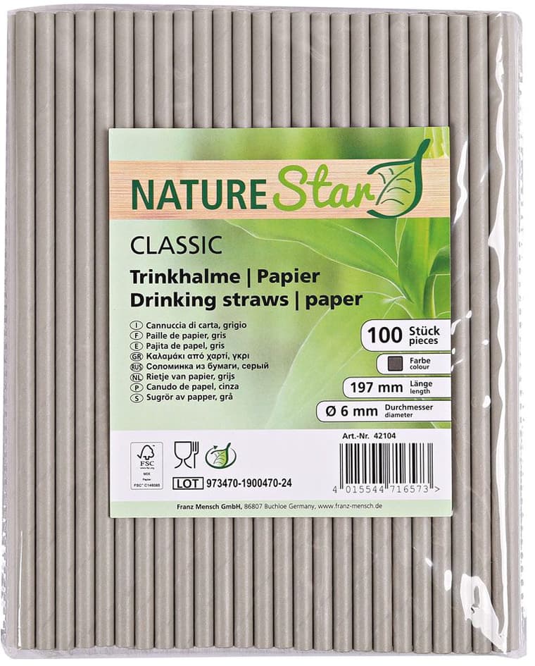 Nature Star Papier-Trinkhalm Classic, 197 Mm, Grau