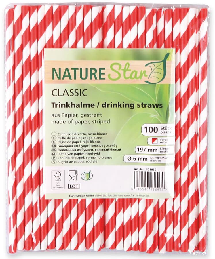 Nature Star Papiertrinkhalme Classic, 197 Mm, Schwarz/Weiß