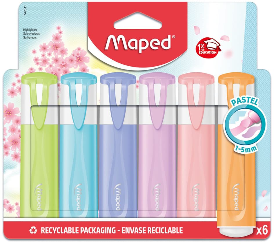 Maped Textmarker Fluo, Peps Pastel, 6er Blister