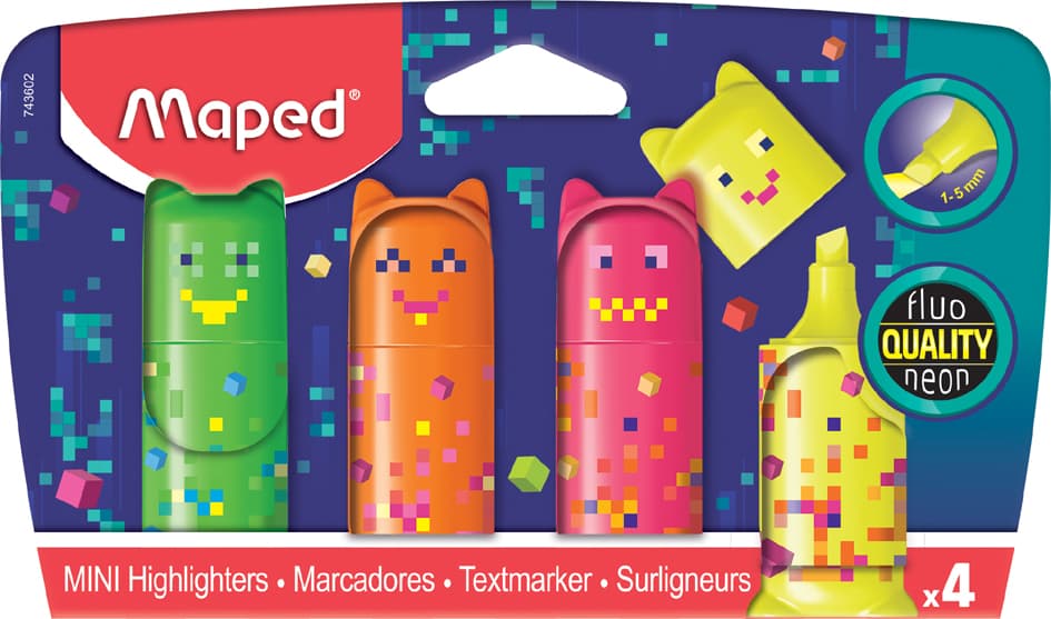 Maped Textmarker Mini Pixel Party, 4er Blister