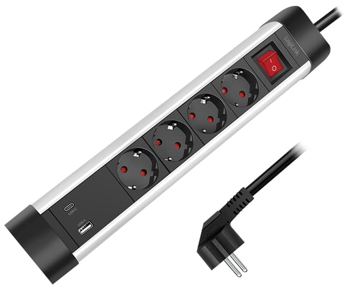 Logilink Tisch-Steckdosenleiste, 4-Fach, 2x Usb,Mit Schalter