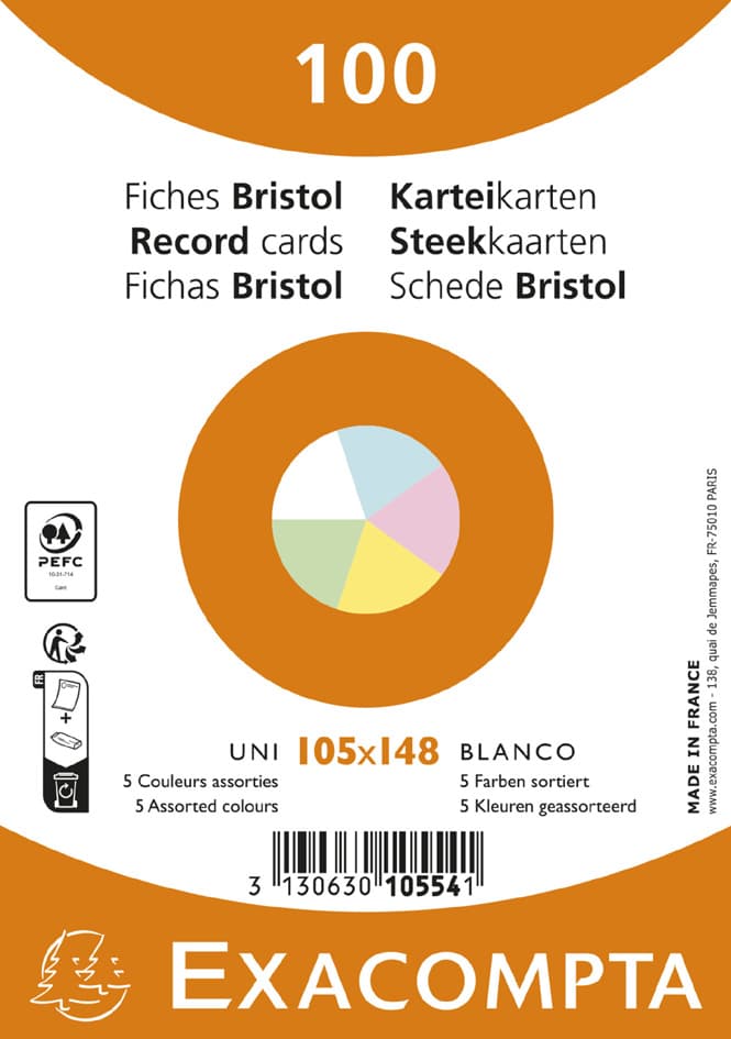 Exacompta Karteikarten, Din A6, Blanko, Farbig Sortiert