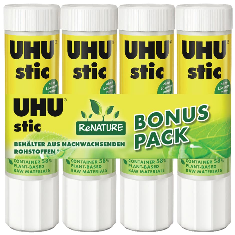 Uhu Klebestift Stic Renature, Lösemittelfrei, 4 X 21 G