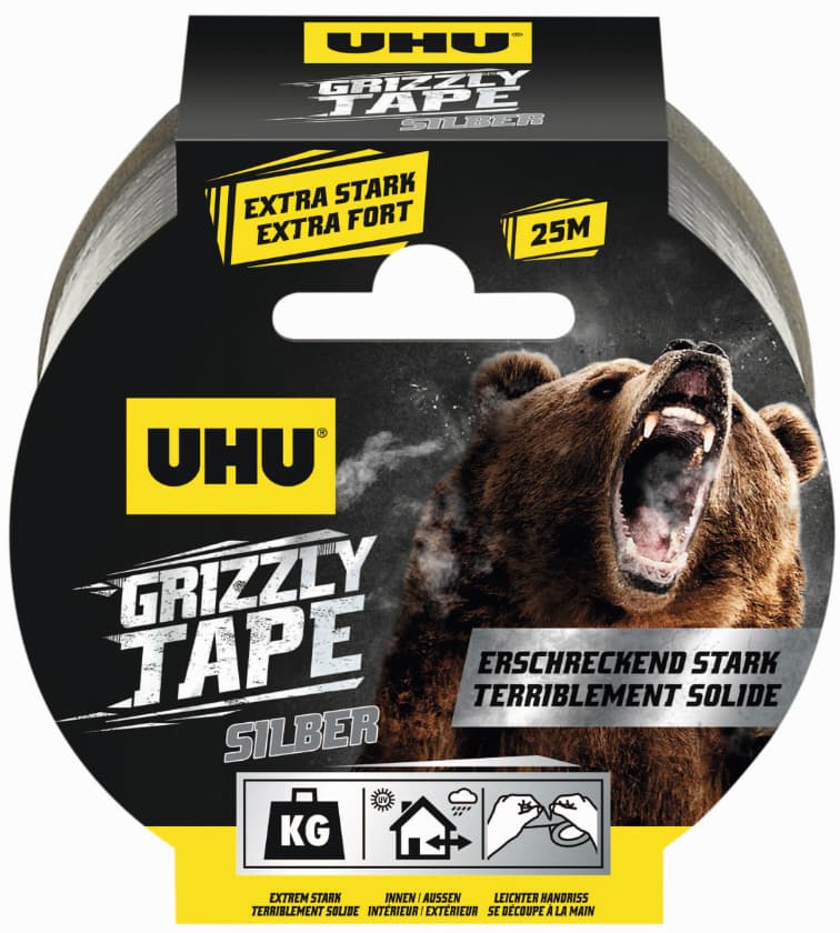 Uhu Pe-Gewebeband Grizzly Tape, Silber, 49 Mm X 25 M