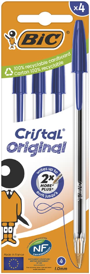 Bic Kugelschreiber Cristal Original, Blau, 4er Kartonbox