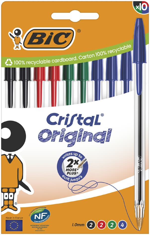 Bic Kugelschreiber Cristal Original, Sortiert,10er Kartonbox