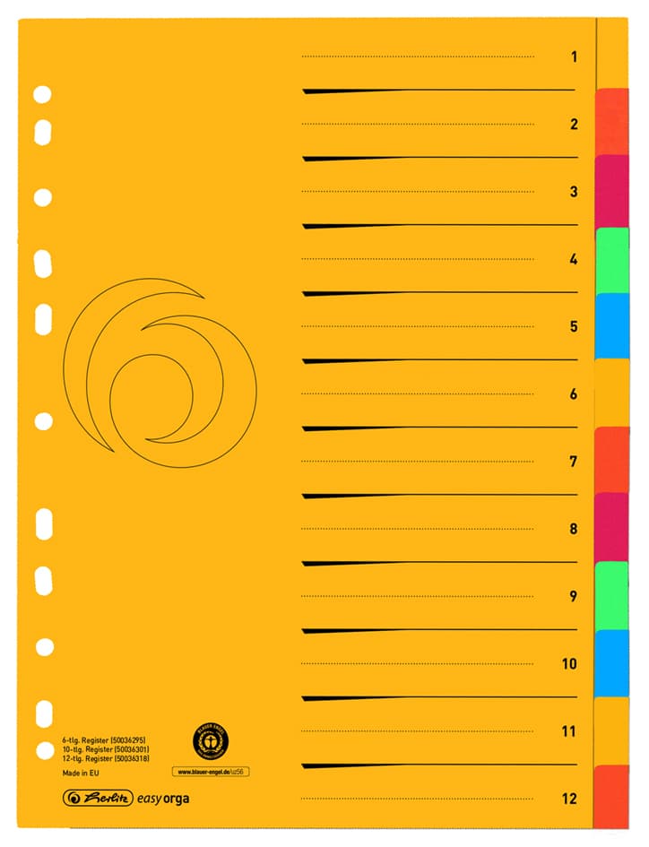 Herlitz Karton-Register, A4 Überbreite, 12-Teilig