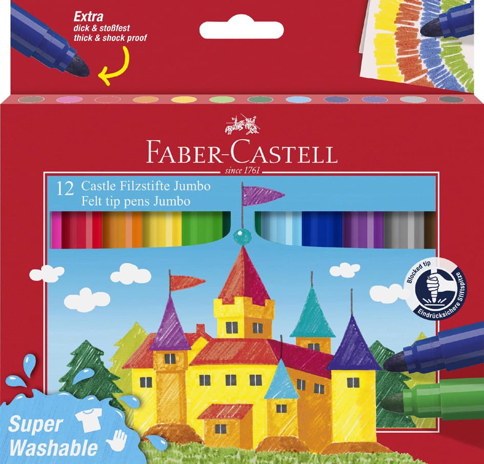 Faber-Castell Fasermaler Jumbo Superwashable, 12er Etui
