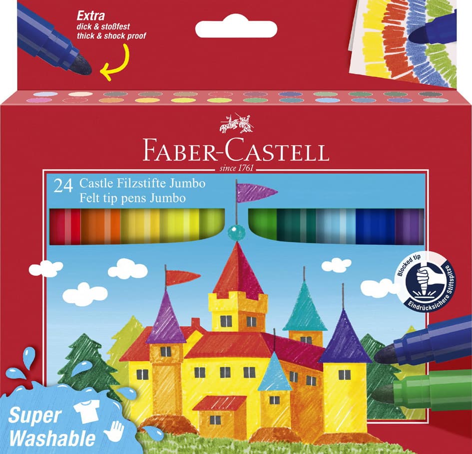 Faber-Castell Fasermaler Jumbo Superwashable, 24er Etui