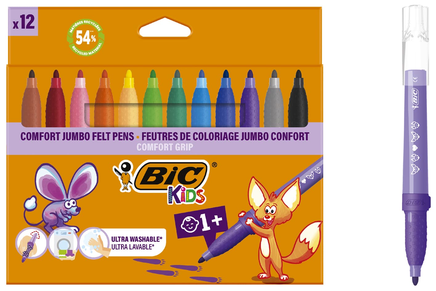 Bic Kids Fasermaler Comfort Jumbo, 12er Kartonetui