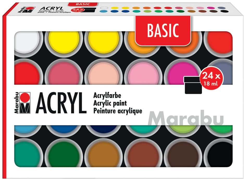 Marabu Acrylfarben-Set Basic, 24 X 18 Ml