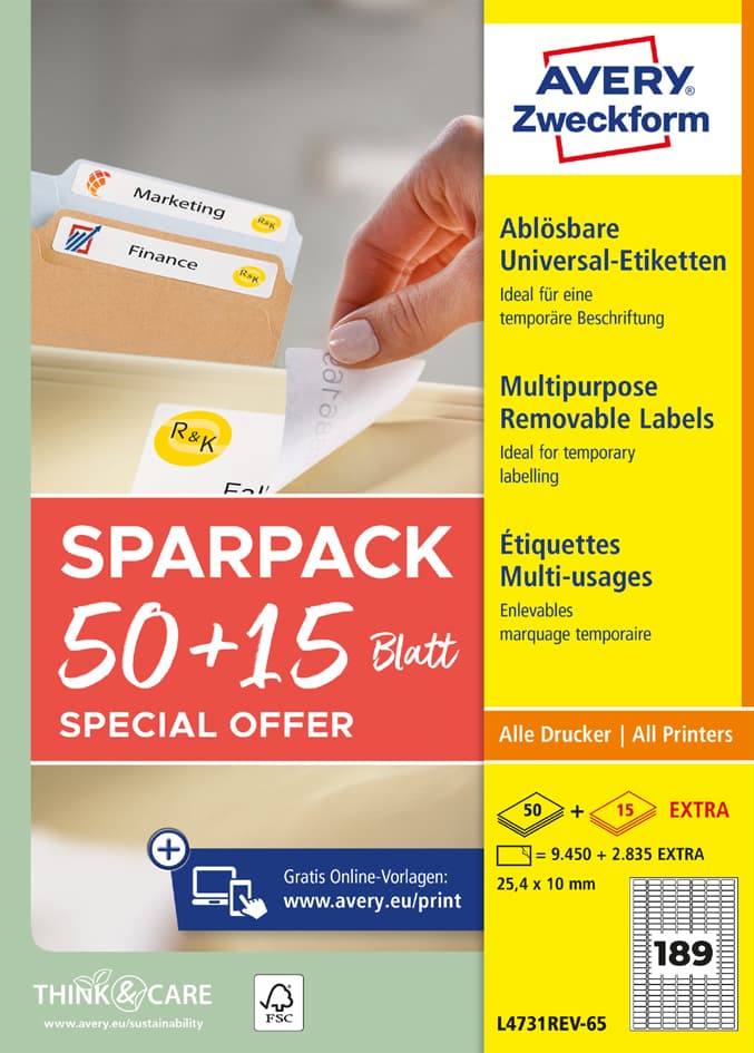 Avery Zweckform Universal-Etiketten, 45,7 X 21,2 Mm, 50+15bl