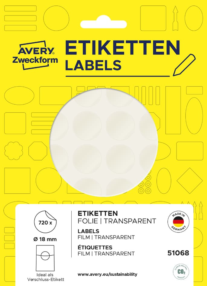 Avery Zweckform Verschluss-Etiketten, 18 Mm, Transparent