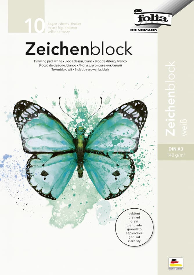 Folia Zeichenblock, 140 G/Qm, Din A3, Gekörnt, 10 Blatt