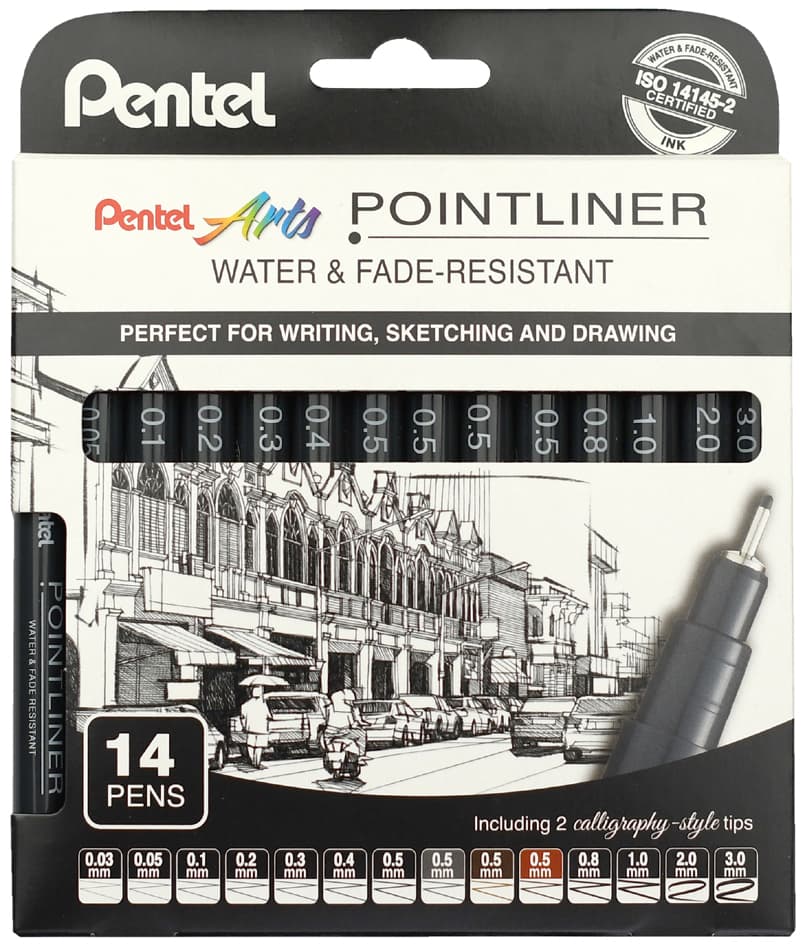 Pentelarts Permanent Fineliner Pointliner, 14er Set