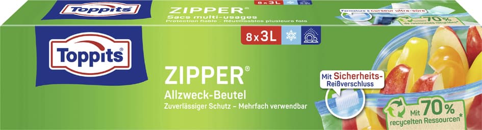 Toppits Allzweckbeutel Mit Zipper, 8 X 3 Liter, Transparent