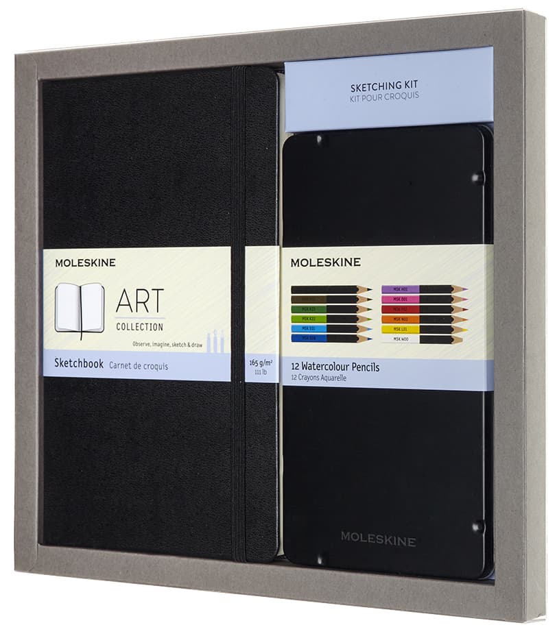 Moleskine Skizzen-Set Aquarell, Skizzenbuch L/A5 + 12 Stifte