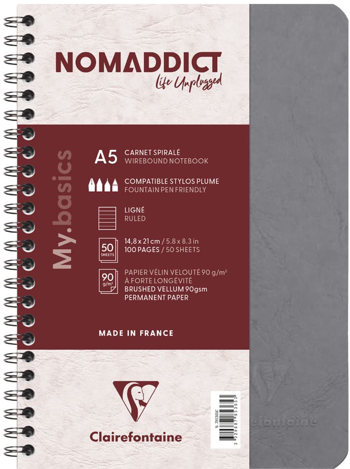 Clairefontaine Spiralbuch Nomaddict, Din A5, Grau