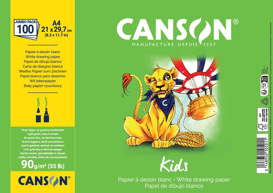 Canson Zeichenpapier Kids, Din A4, 90 G/Qm