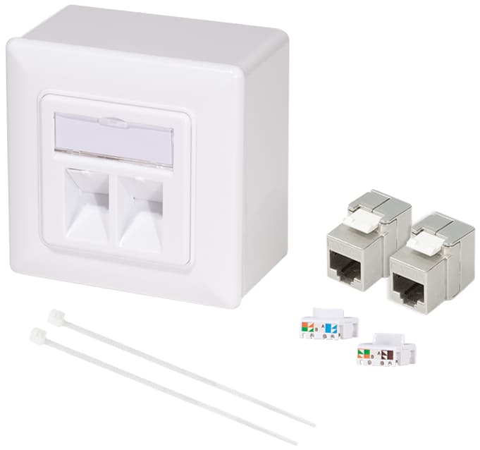 Logilink Anschlussdose Kat.6a, 2x Rj45, Weiß, Geschirmt