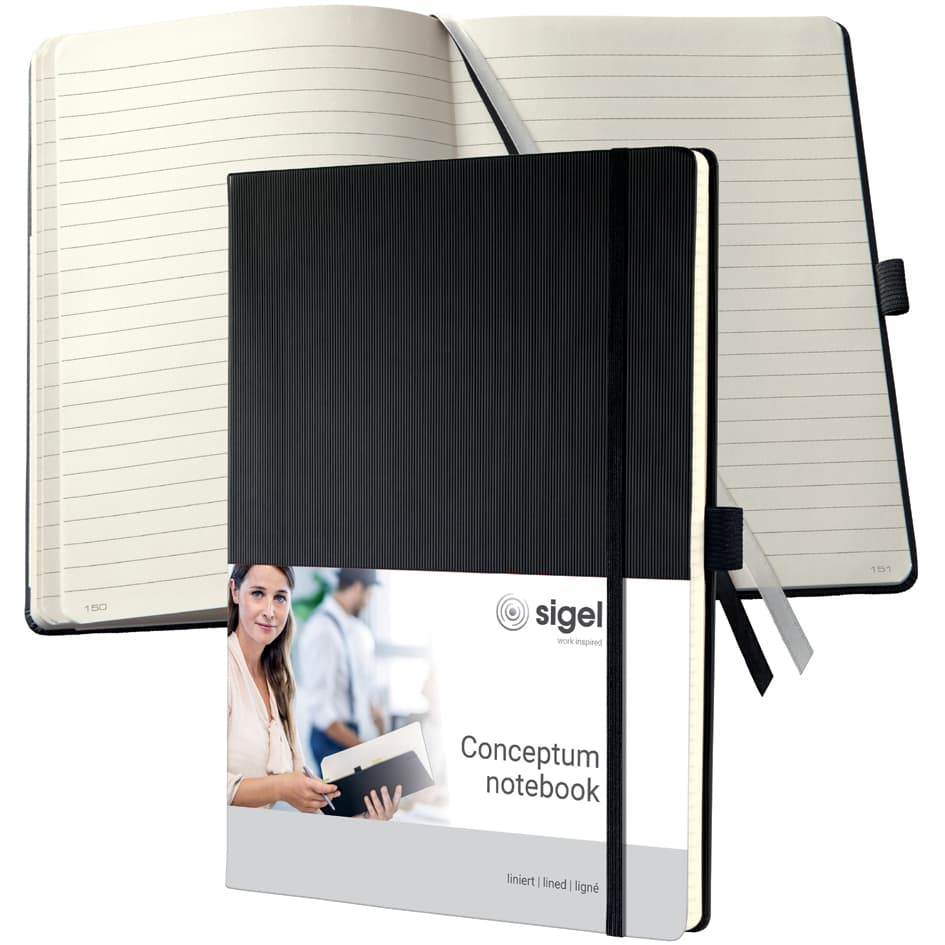 Sigel Notizbuch Conceptum, Din A4+, Liniert, Schwarz