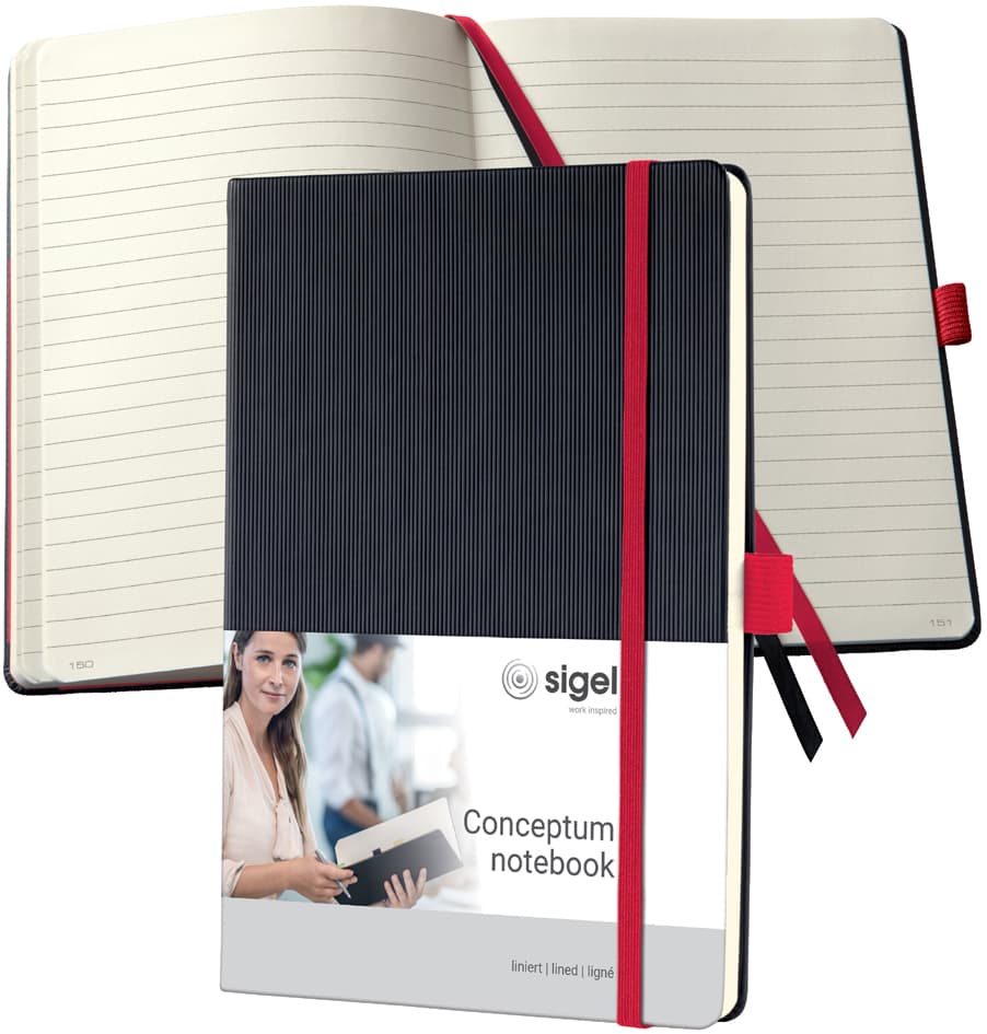 Sigel Notizbuch Conceptum, Din A5, Liniert, Schwarz/Rot