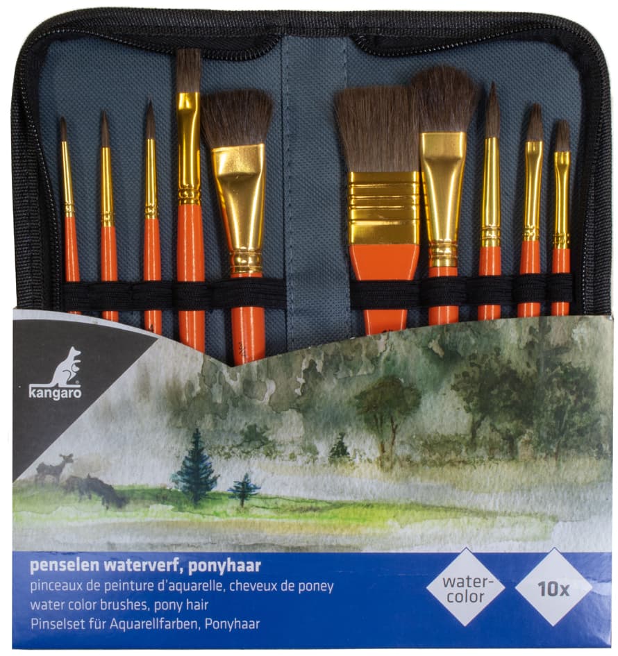 Kangaro Aquarell-Pinsel-Set, 10-Teilig, Im Etui