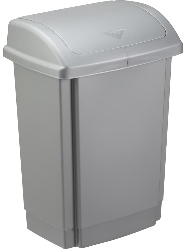 Plast Team Schwingdeckel-Abfalleimer, 15 Liter, Silber