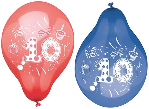Papstar Zahlenluftballons , 10, , Rund, Farbig Sortiert
