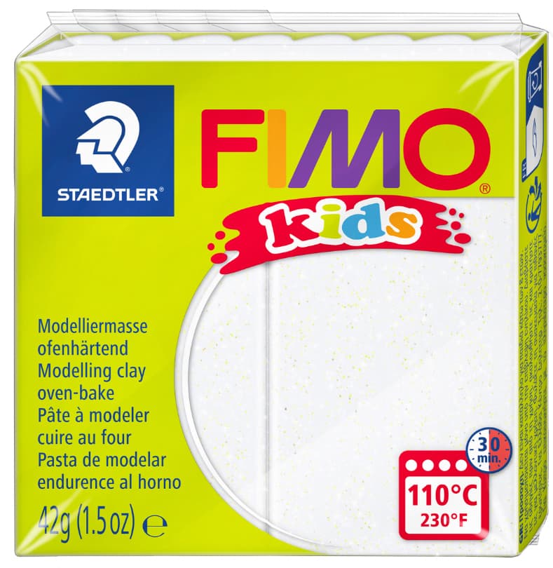Fimo Kids Modelliermasse, Ofenhärtend, Glitter-Weiß, 42 G