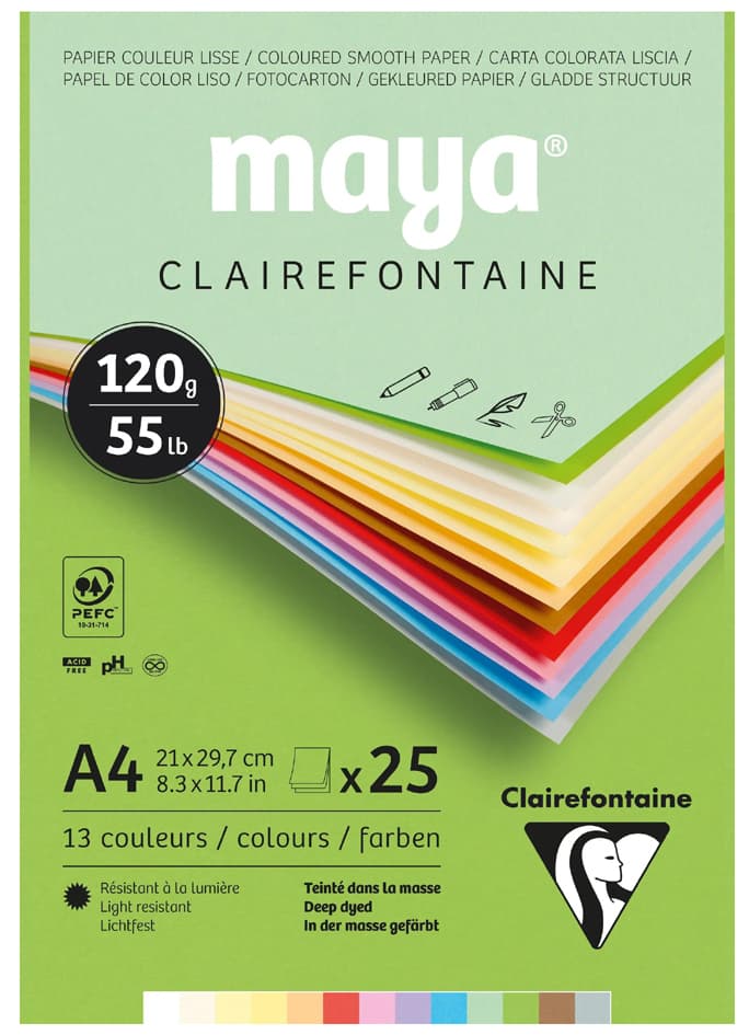 Clairefontaine Tonpapierblock Maya, Din A4, 185 G/Qm