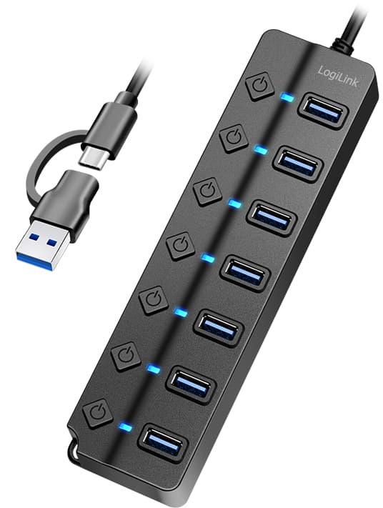 Logilink Usb 3.2 Hub, 7 Port, Mit Ein-/Ausschalter, Schwarz