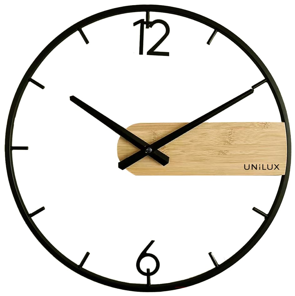 Unilux Wanduhr/Quarzuhr Circle, Schwarz / Bambus