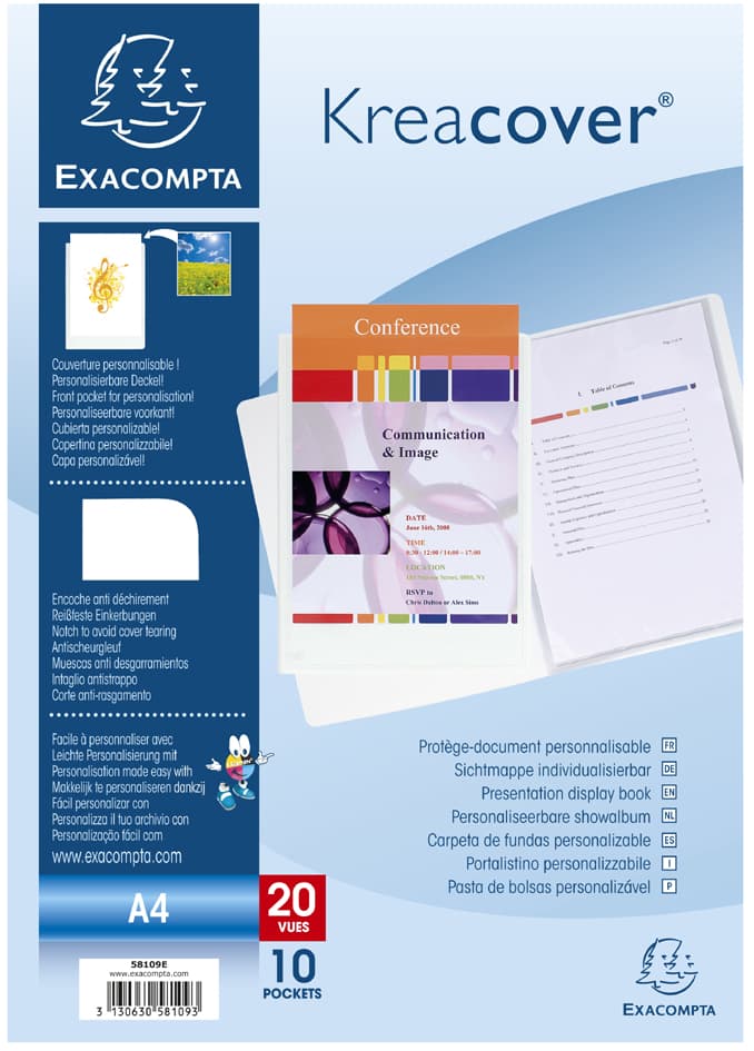 Exacompta Sichtbuch Kreacover, Pp, Din A4, 30 Hüllen, Weiß