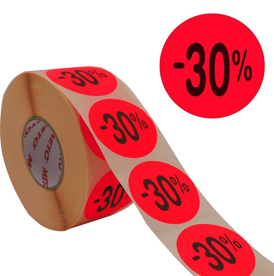 Meto Promo-Etiketten , -30%, , Rund, Rot Fluor