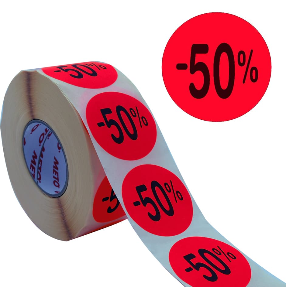 Meto Promo-Etiketten , -50%, , Rund, Rot Fluor