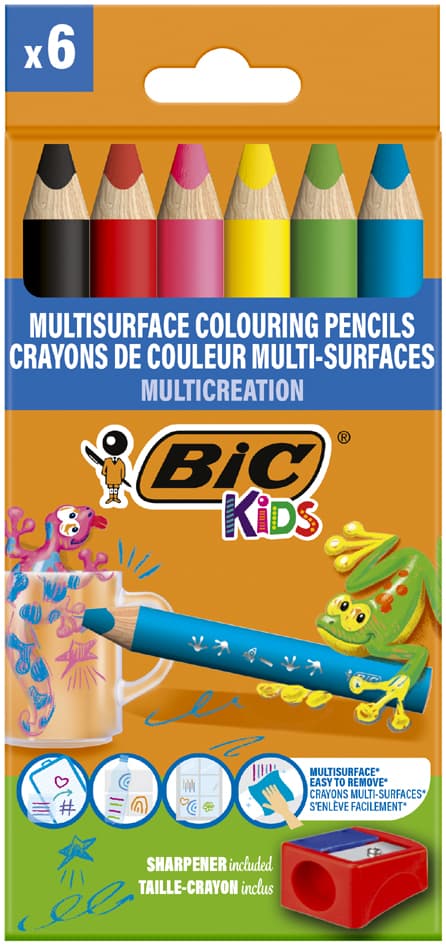 Bic Kids Dreikant-Buntstifte Multisurface, 6er Kartonetui