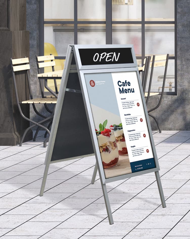 Europel Plakatständer Mit Topschild, Outdoor, A1, Silber