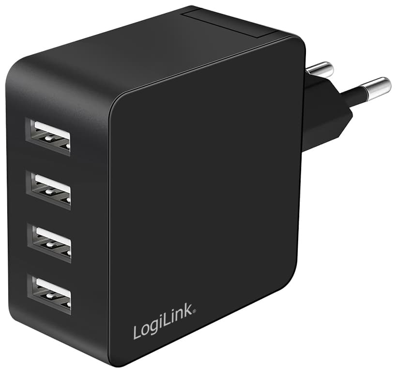 Logilink Usb-Steckdosenadapter, 4x Usb-A, 24 Watt, Schwarz