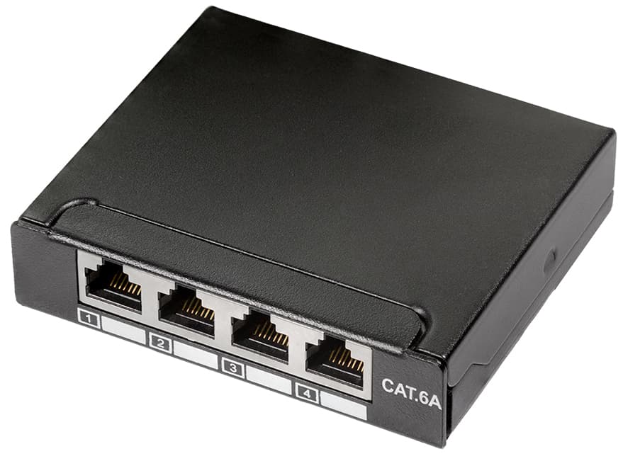 Logilink Mini-Verteiler, Kat.6a, 4 Ports, Schwarz